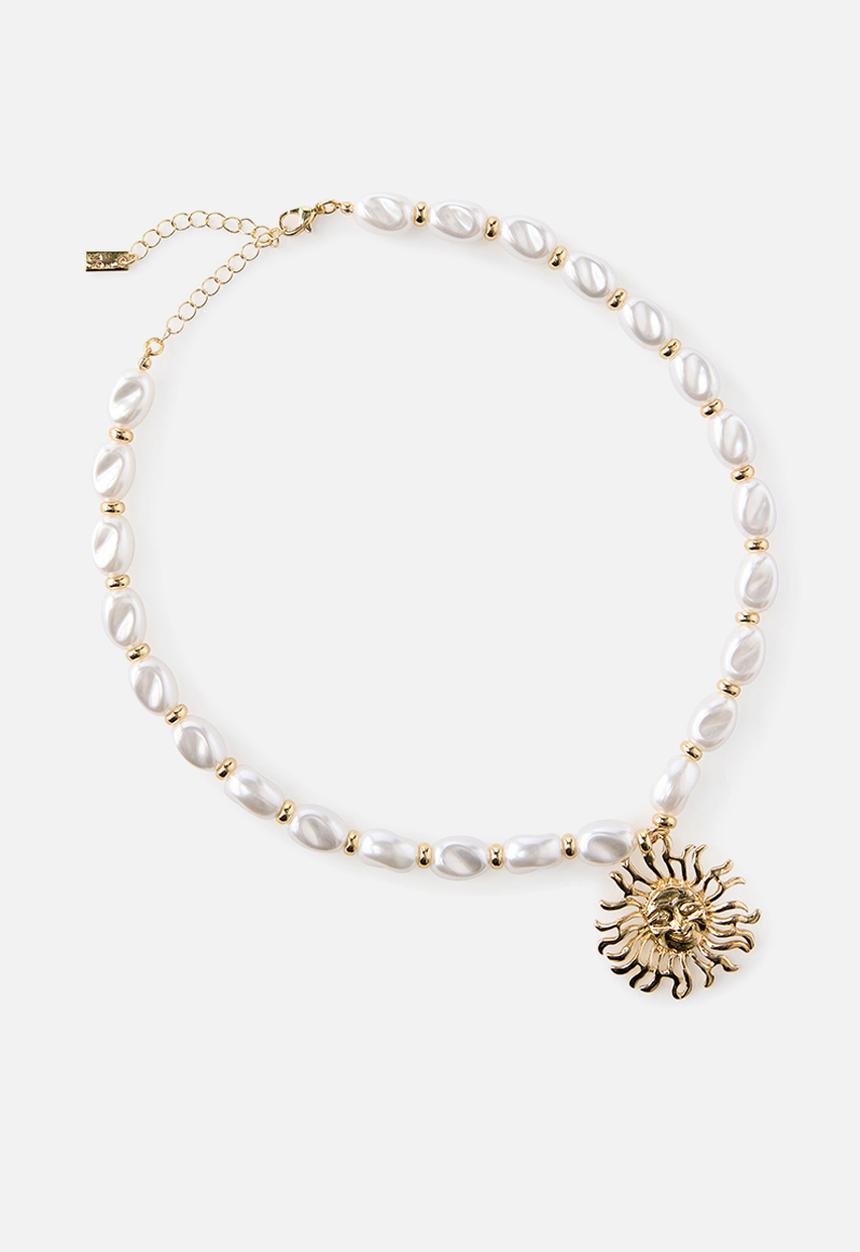 Rubi - Beaded Necklace - Up Gold Heart Sun Pearl