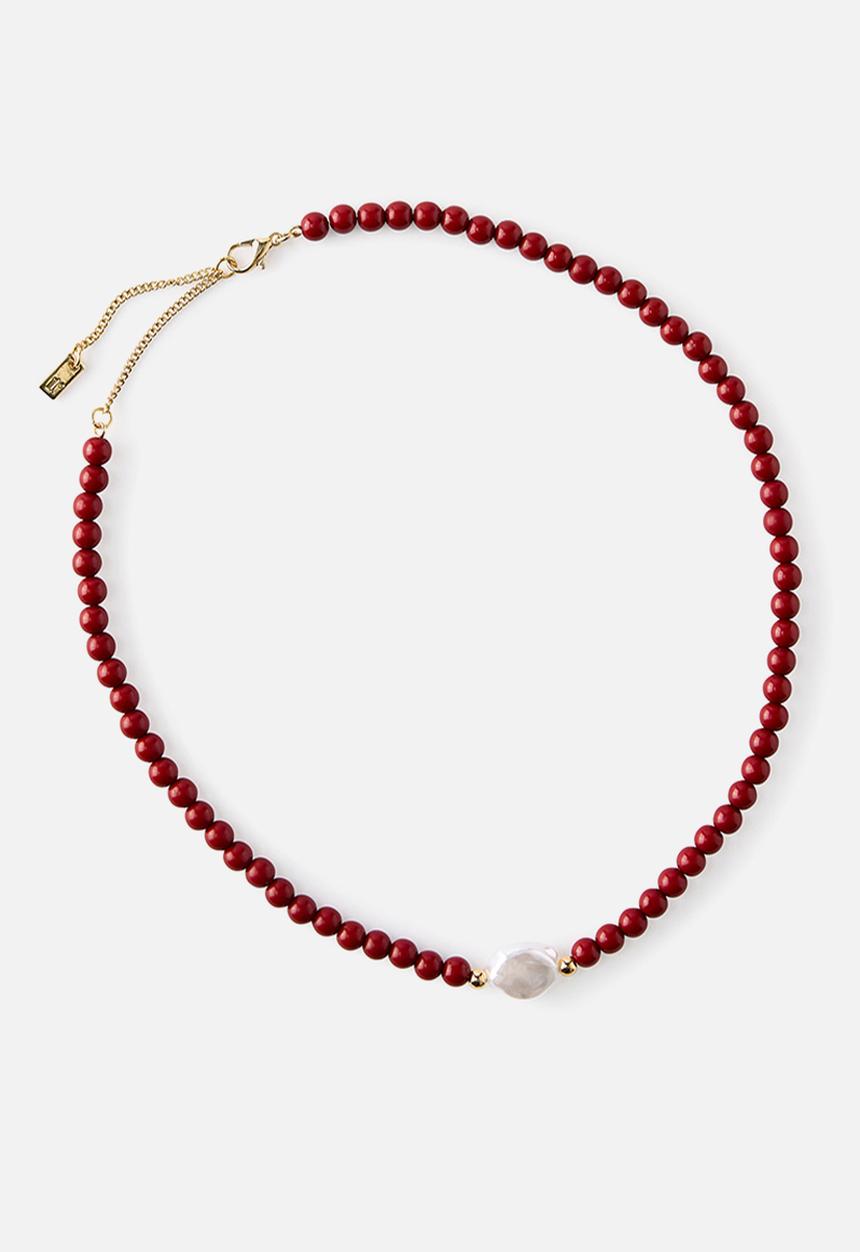 Rubi - Beaded Necklace - Up Gold Pearl Burgundy