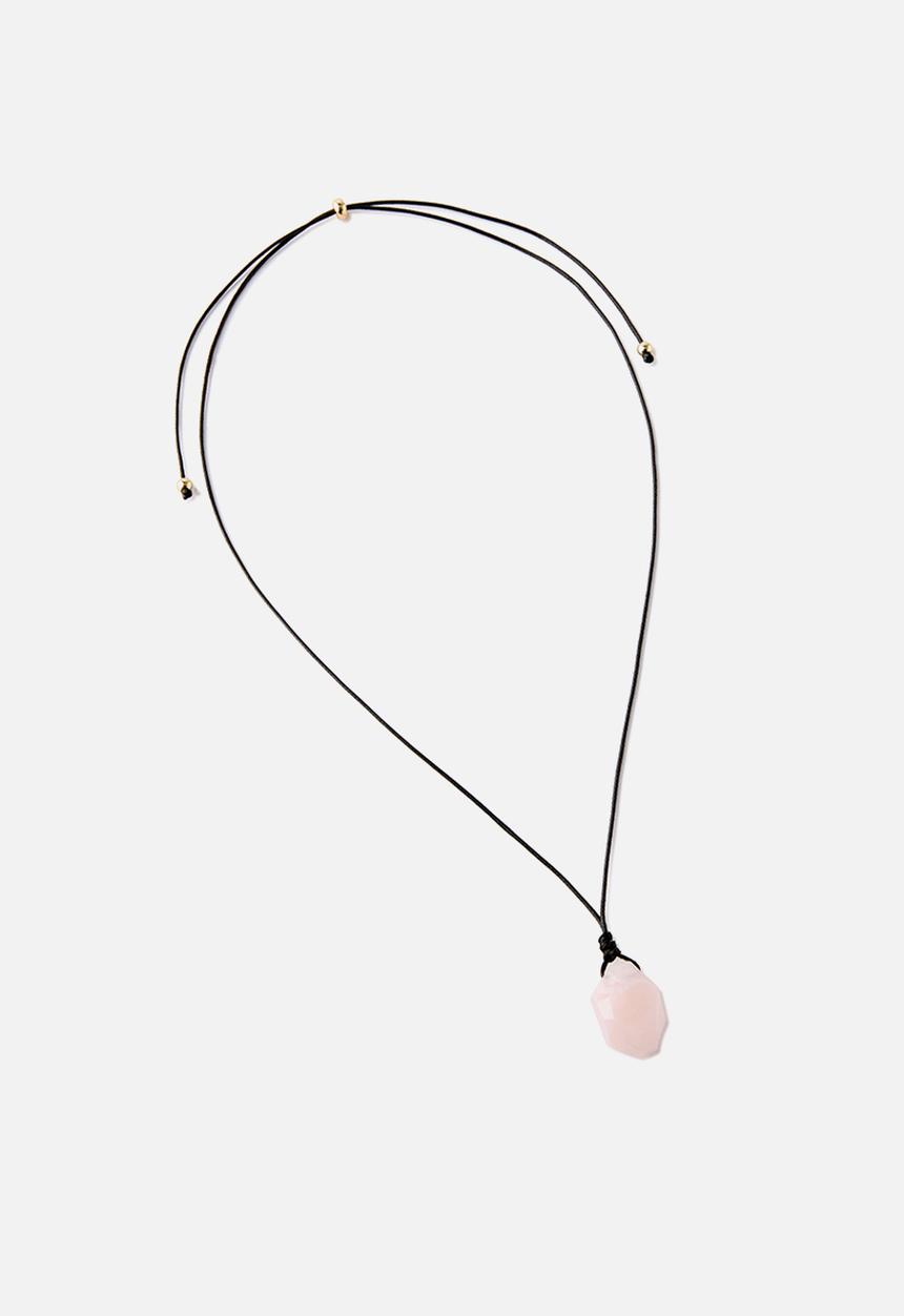 Rubi - Cord Pendant Necklace - Up Gold Long Pink Stone