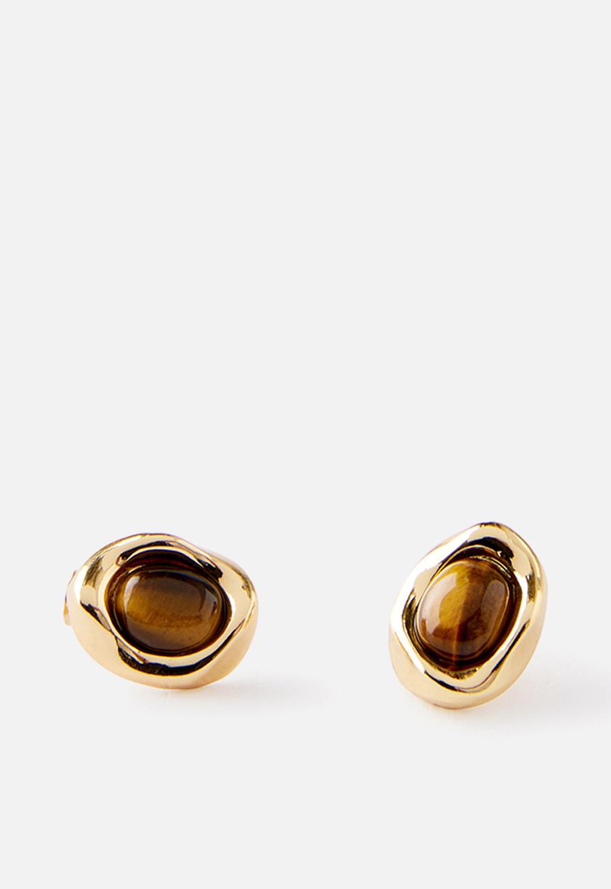 Rubi - Small Charm Earring - Gold Plated Tigers Eye