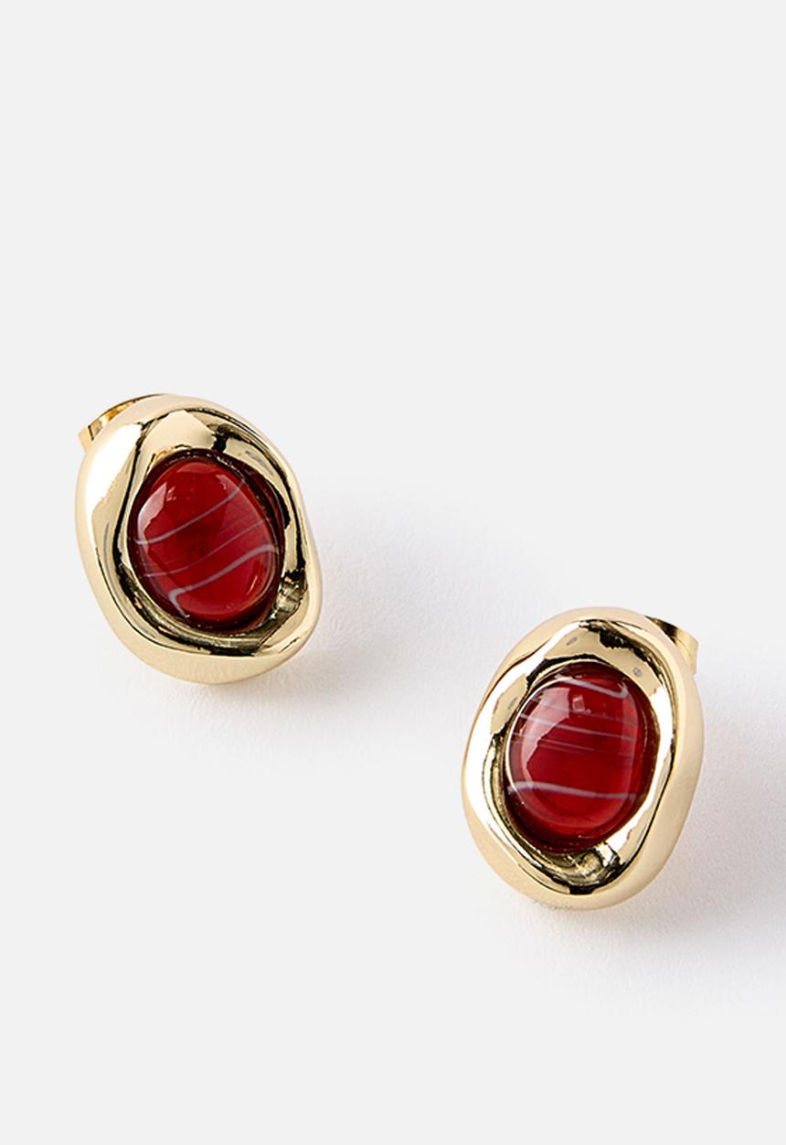 Rubi - Small Charm Earring - Up Gold Stud Burgundy
