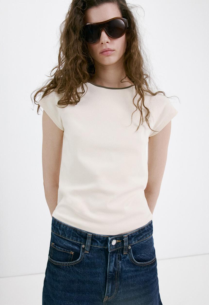 MANGO - T-shirt conti - light beige