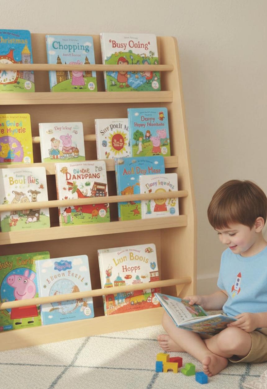 Greenbean Learning - 3-Tier Kids Harley Bookshelf with Forward-Facing Display - Neutral
