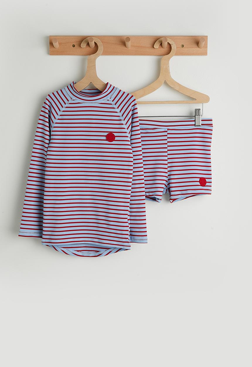 Cotton On - Flynn Rash Vest And Billy Boyleg Trunk Set - Varsity Red / Dawn Blue Stripe