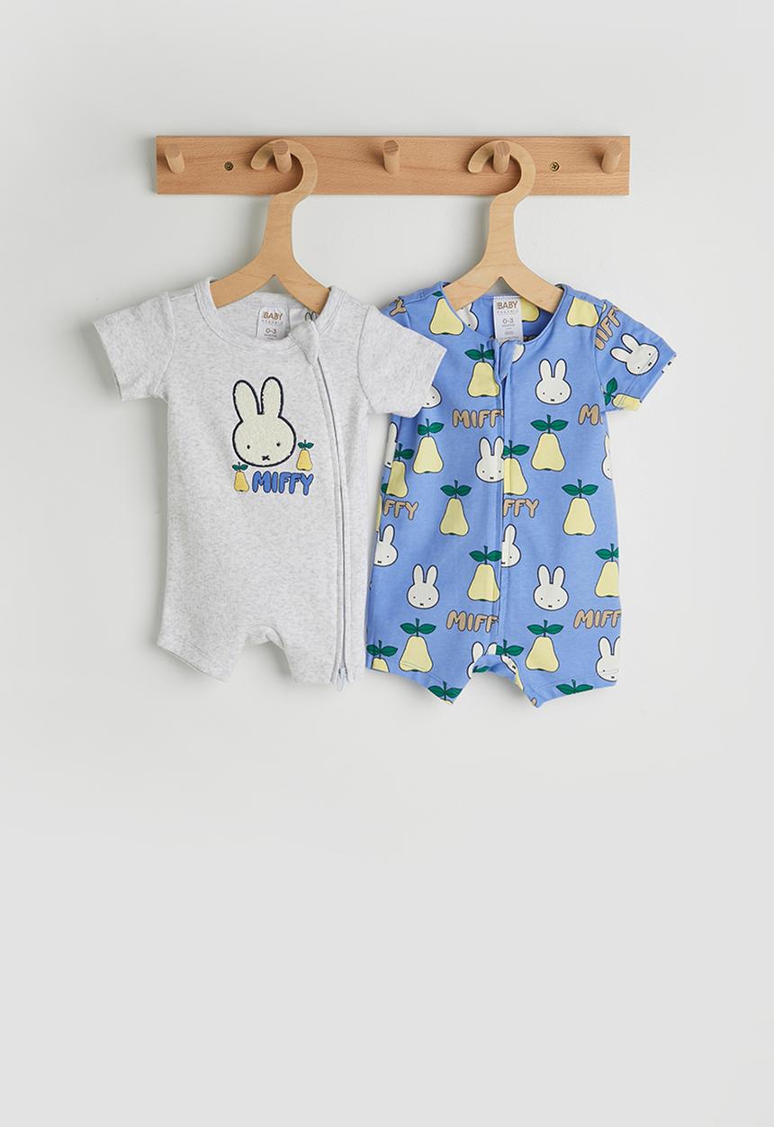 Cotton On - 2 Pack The Short Sleeve Zip Romper License - Lcn Mif Blue Bonnet/Miffy Pears & Lcn Mif Snow Marle/Miffy