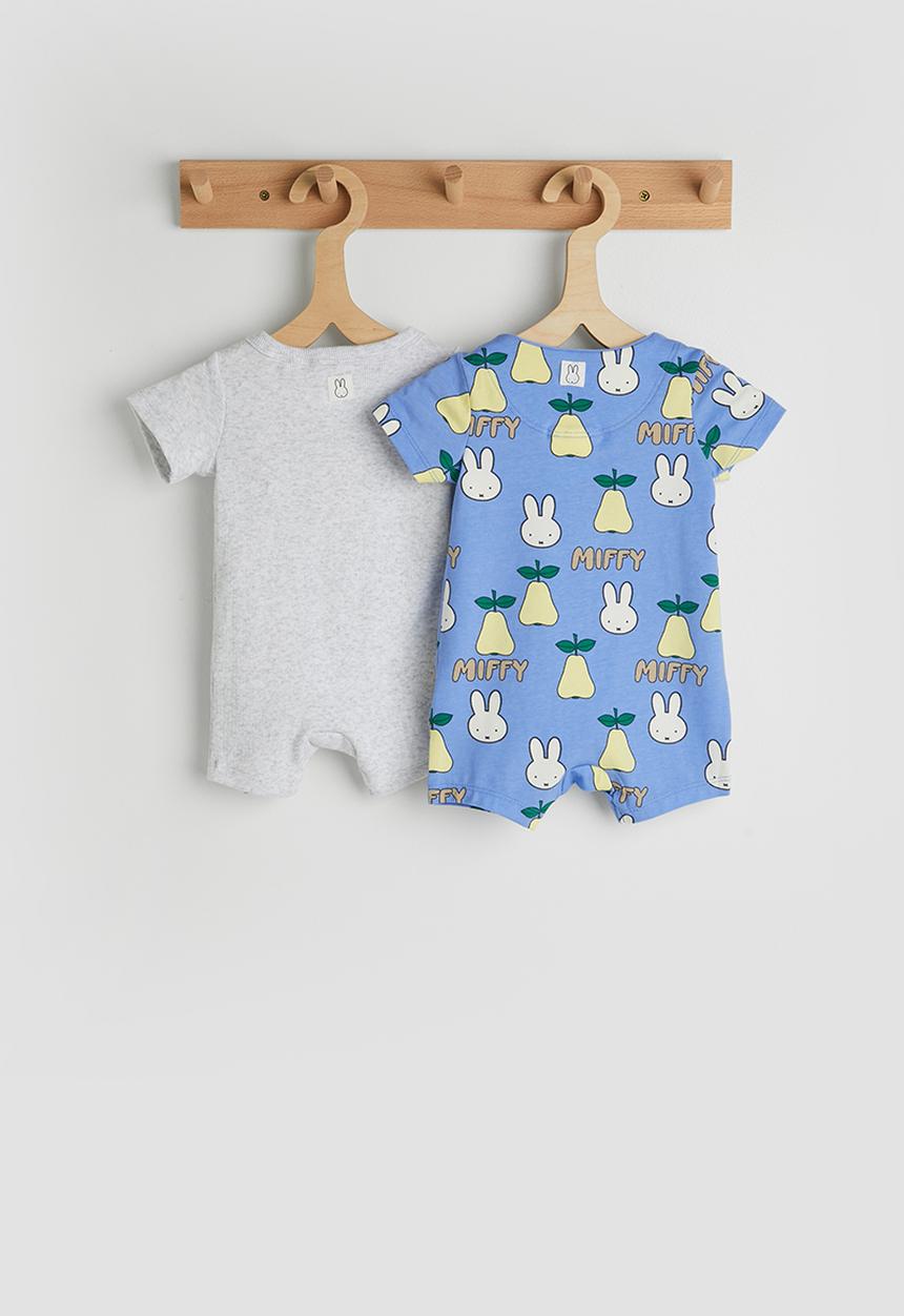 Cotton On - 2 Pack The Short Sleeve Zip Romper License - Lcn Mif Blue Bonnet/Miffy Pears & Lcn Mif Snow Marle/Miffy