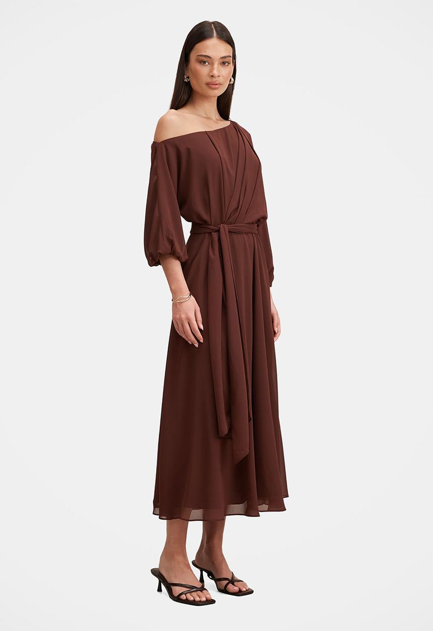 Forever New - Samantha tipped draped midi dress in dark chocolate truffle