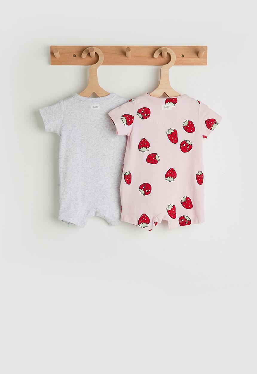 Cotton On - 2 Pack The Short Sleeve Zip Romper - Tea Party Pink/Berry Smile & Snow Marle/Mama S Mini