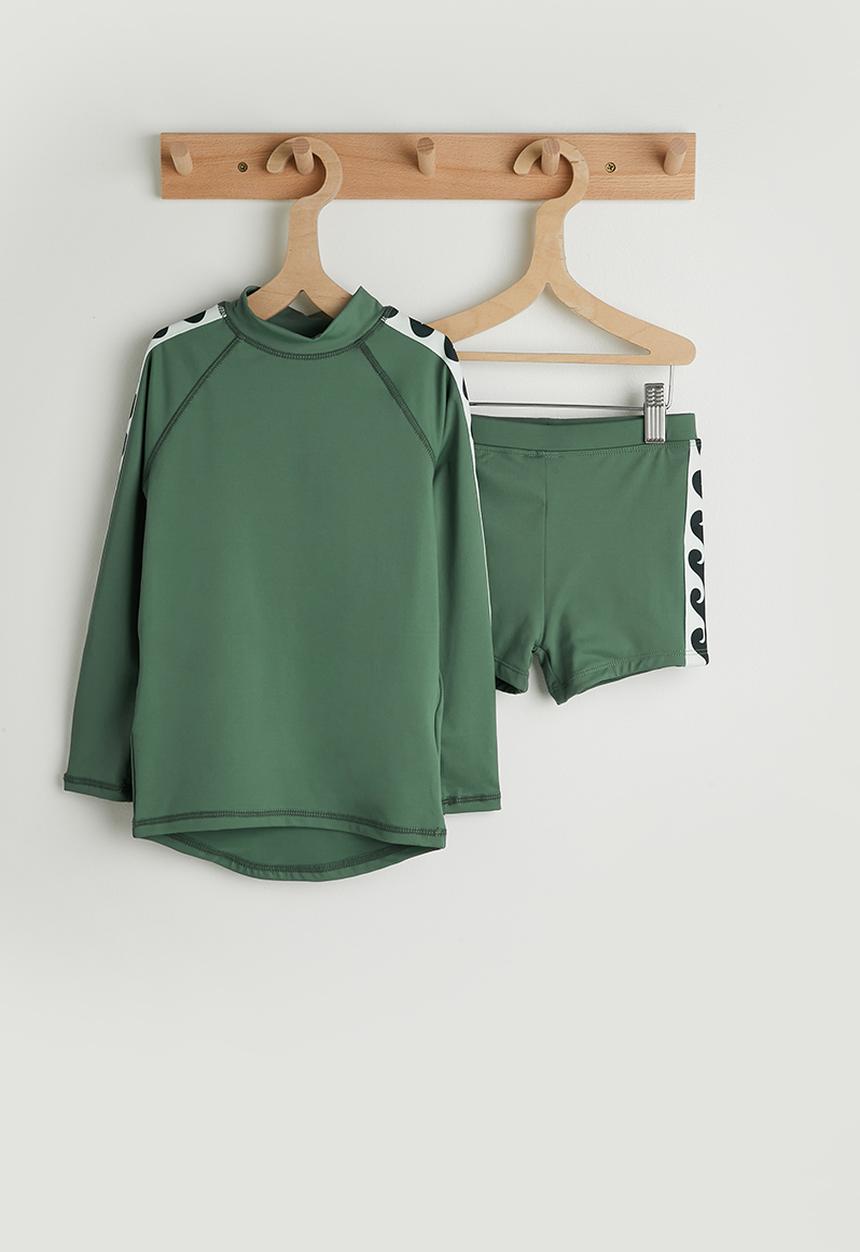 Cotton On - Flynn Rash Vest And Billy Boyleg Trunk Set - Khaki Green/Wave
