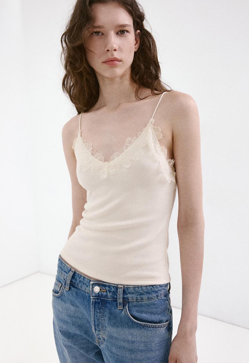 MANGO - Top roma - light beige