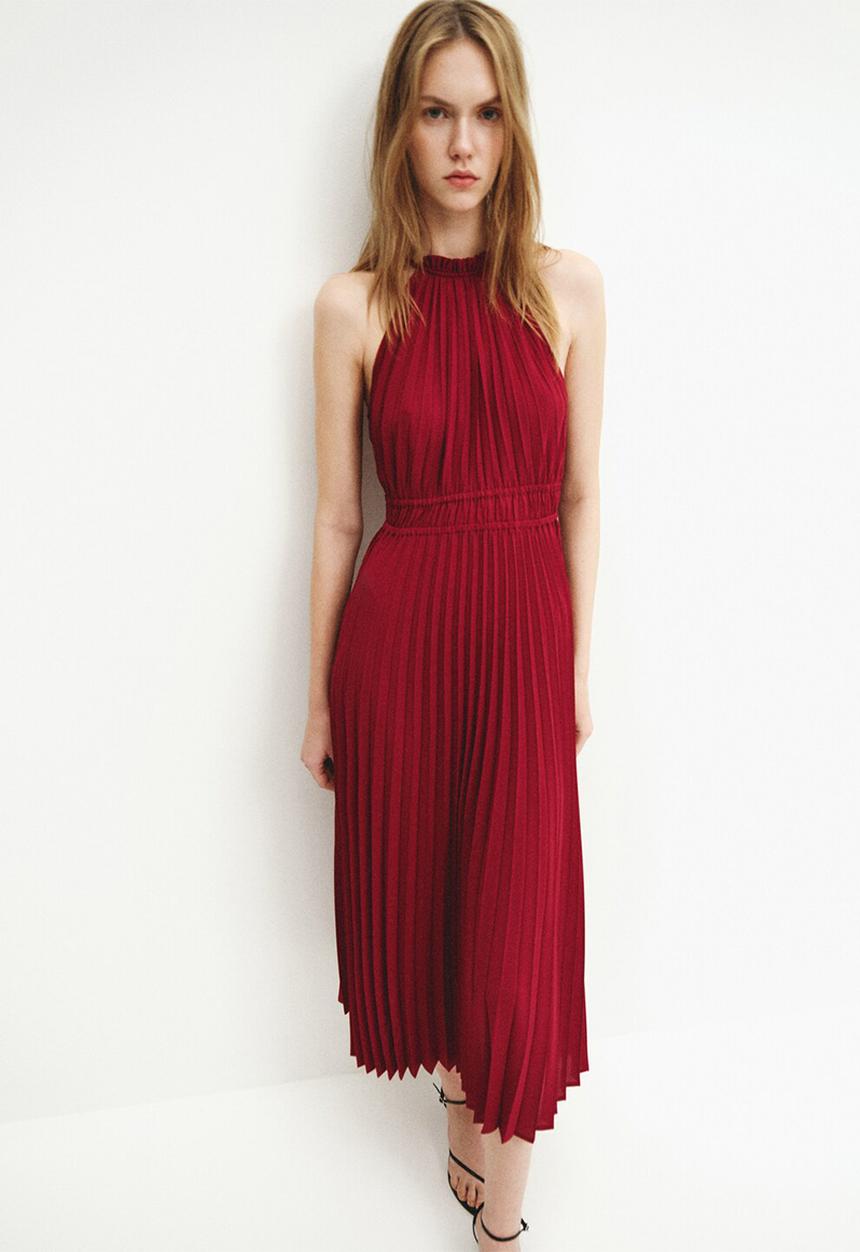 MANGO - Dress bow - dark red