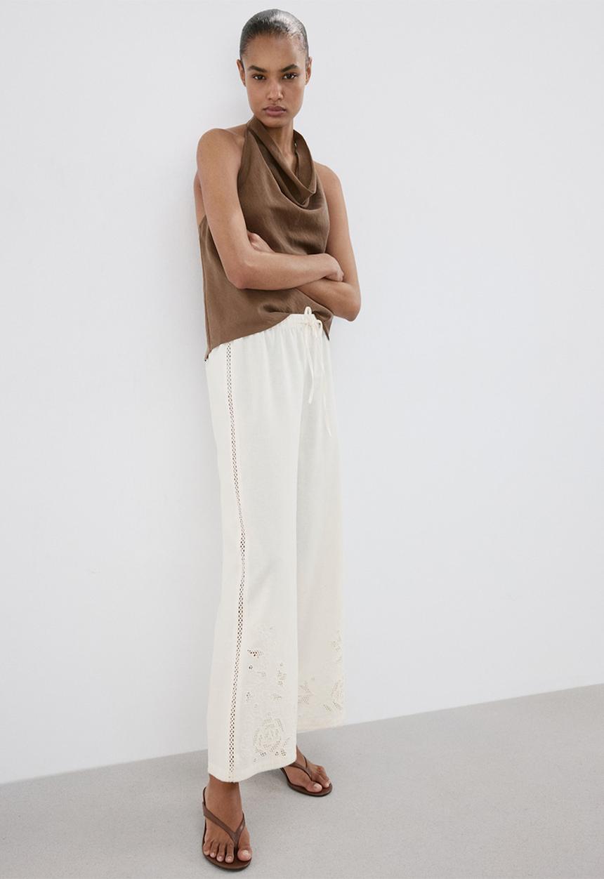 MANGO - Trousers daria - natural