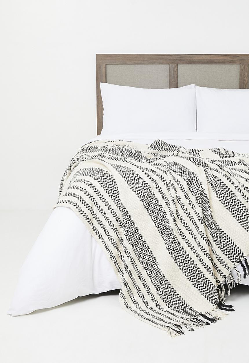 Sixth Floor - Cotton Woven Stripe Throw - Black & Natural
