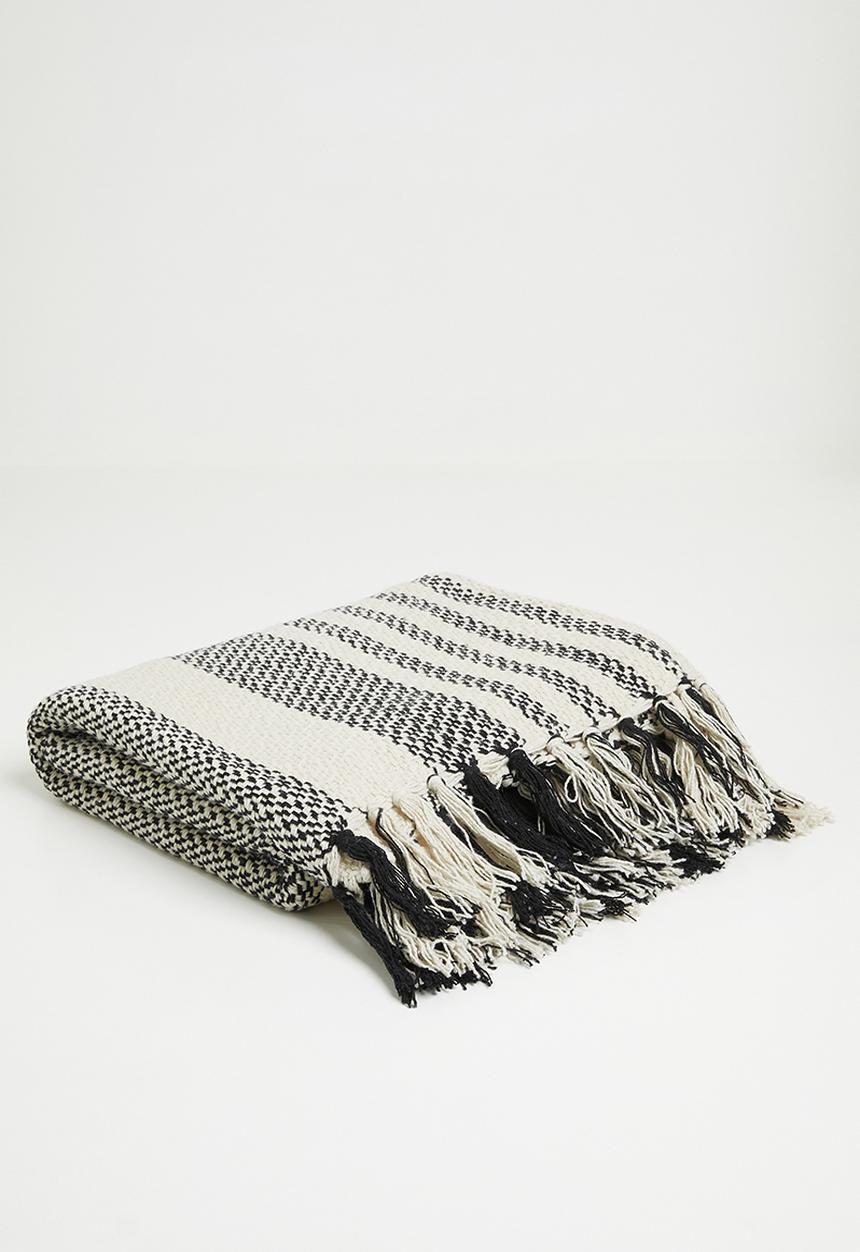 Sixth Floor - Cotton Woven Stripe Throw - Black & Natural