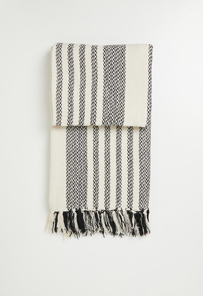 Sixth Floor - Cotton Woven Stripe Throw - Black & Natural