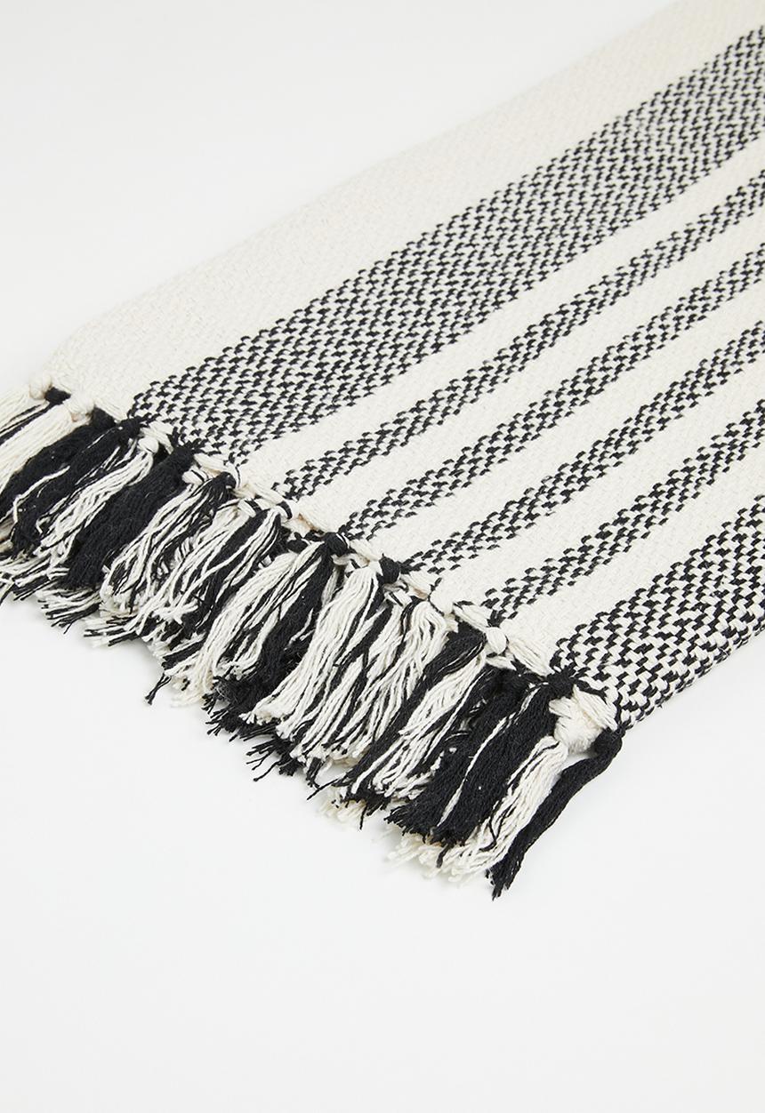 Sixth Floor - Cotton Woven Stripe Throw - Black & Natural