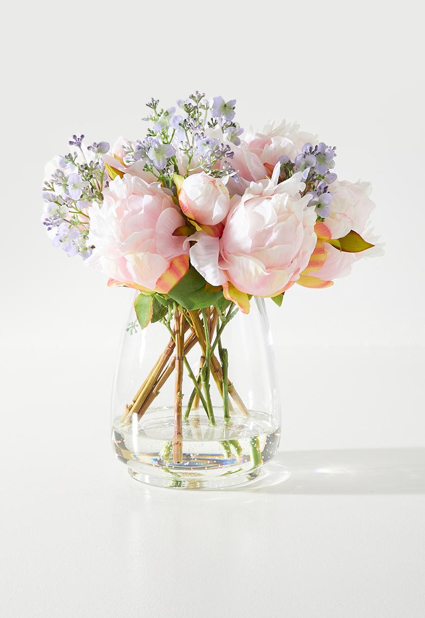Silk By Design - Pink Peony & Verbena In Vase - pink