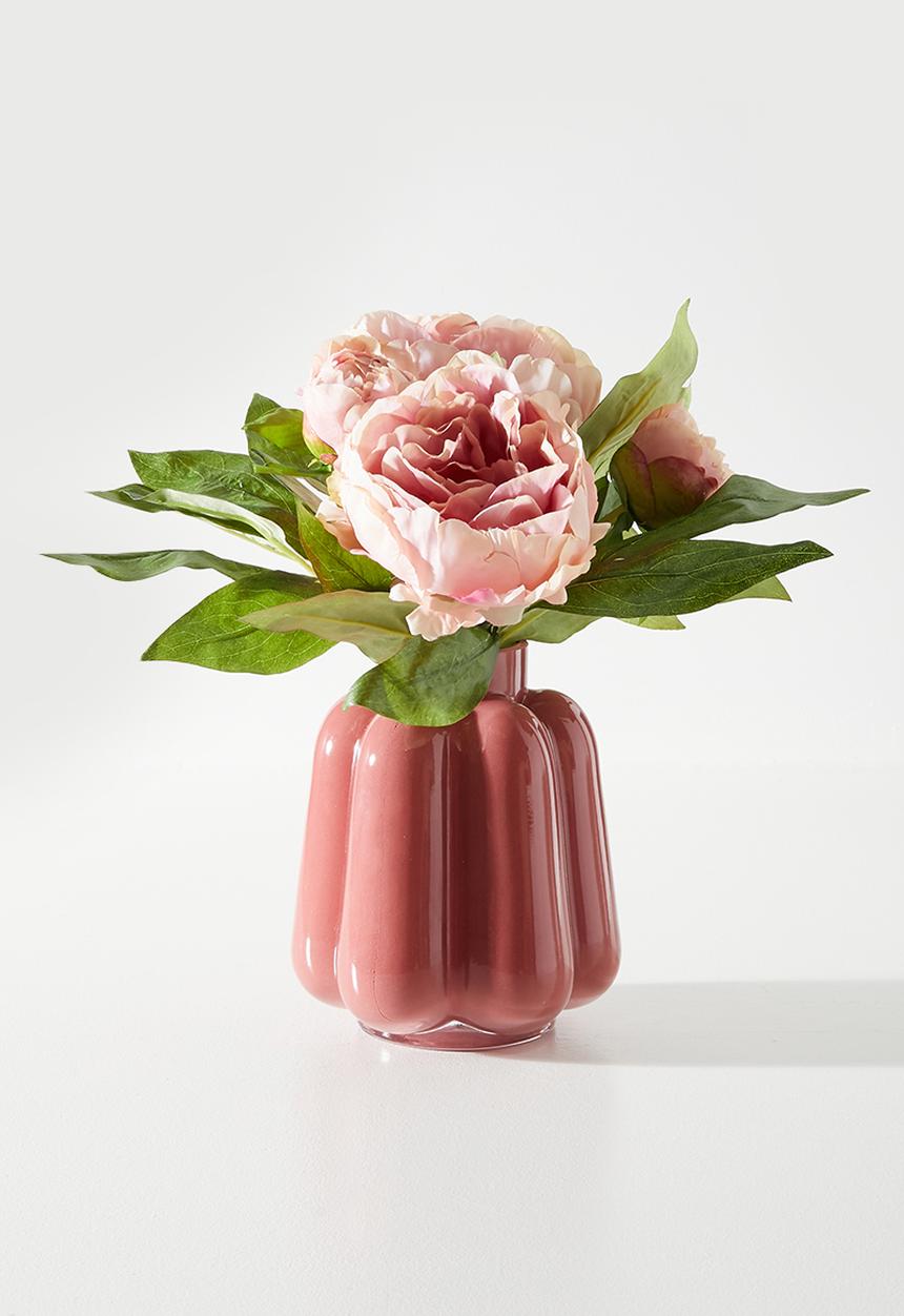 Silk By Design - Dusty Pink Peonies In Pink Vase - pink