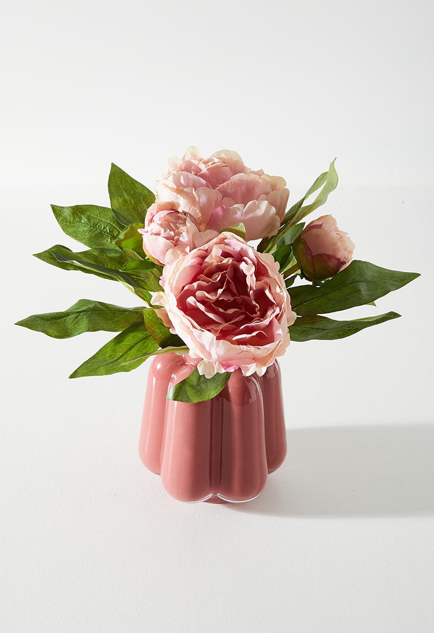 Silk By Design - Dusty Pink Peonies In Pink Vase - pink
