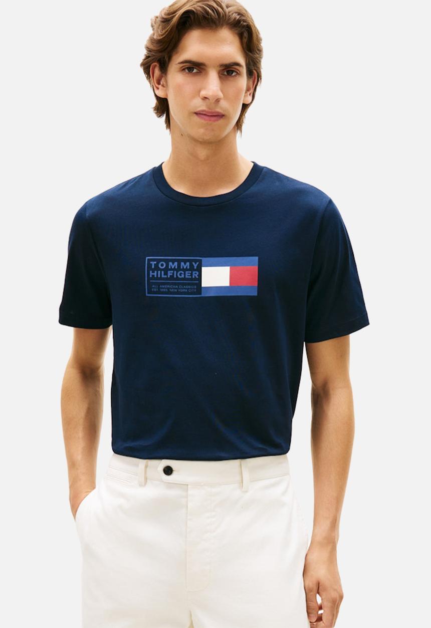 Tommy Hilfiger - BRAND LOVE TEXT BOX TEE - Desert Sky
