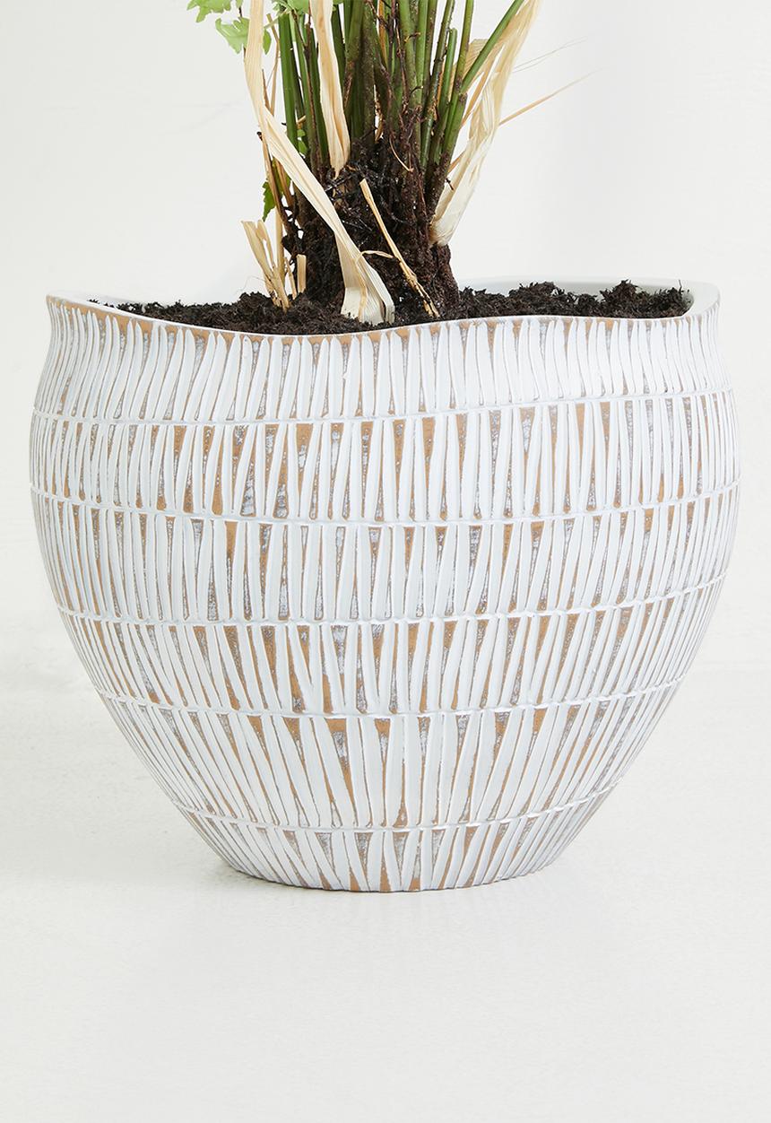 Silk By Design - Fern Plant In Stripped Planter - white