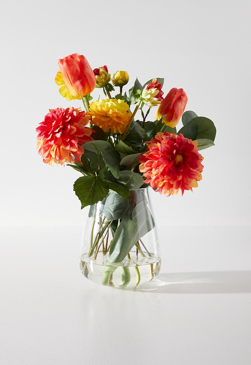 Silk By Design - Orange & Red Dahlia In Vase - multi