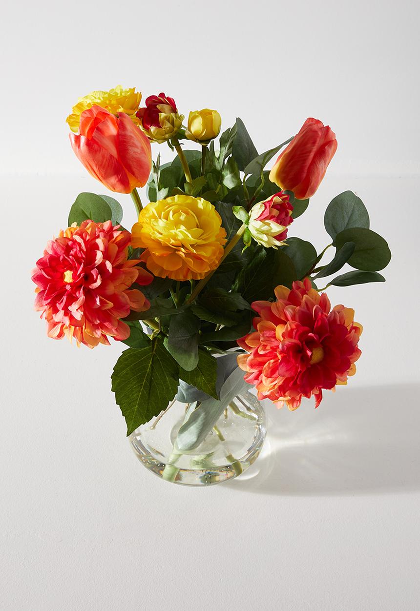 Silk By Design - Orange & Red Dahlia In Vase - multi