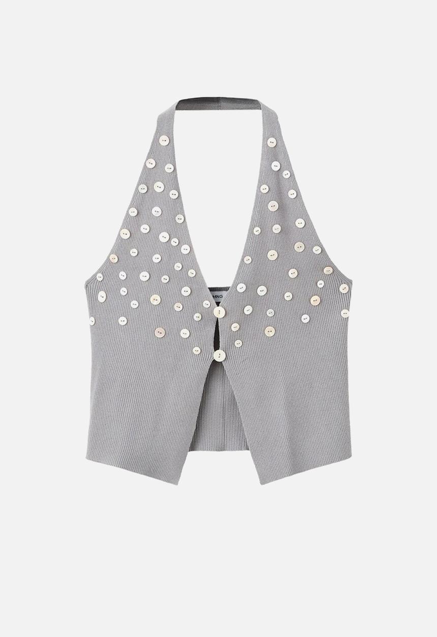 MANGO - Top bouton- medium gray