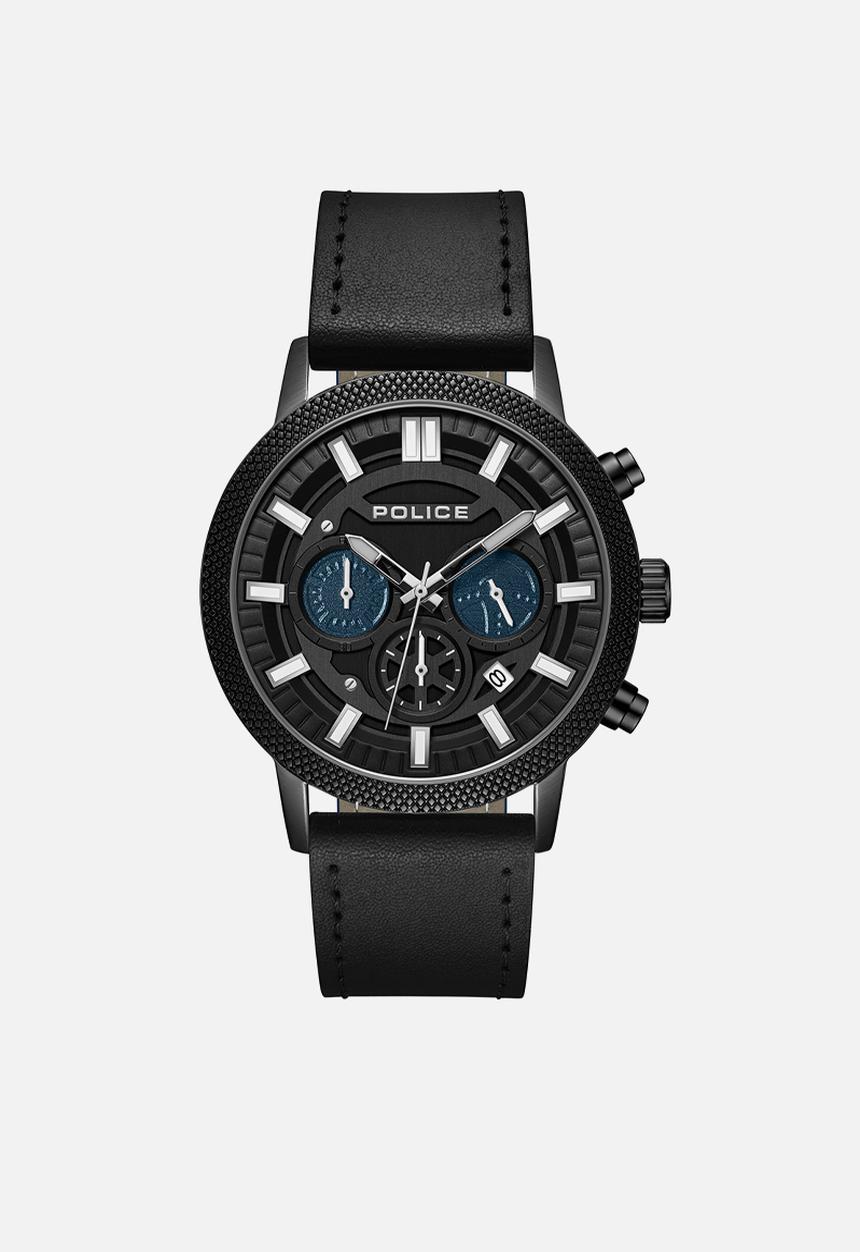 Police - Ip Black Case Dial Leather Strap - Black