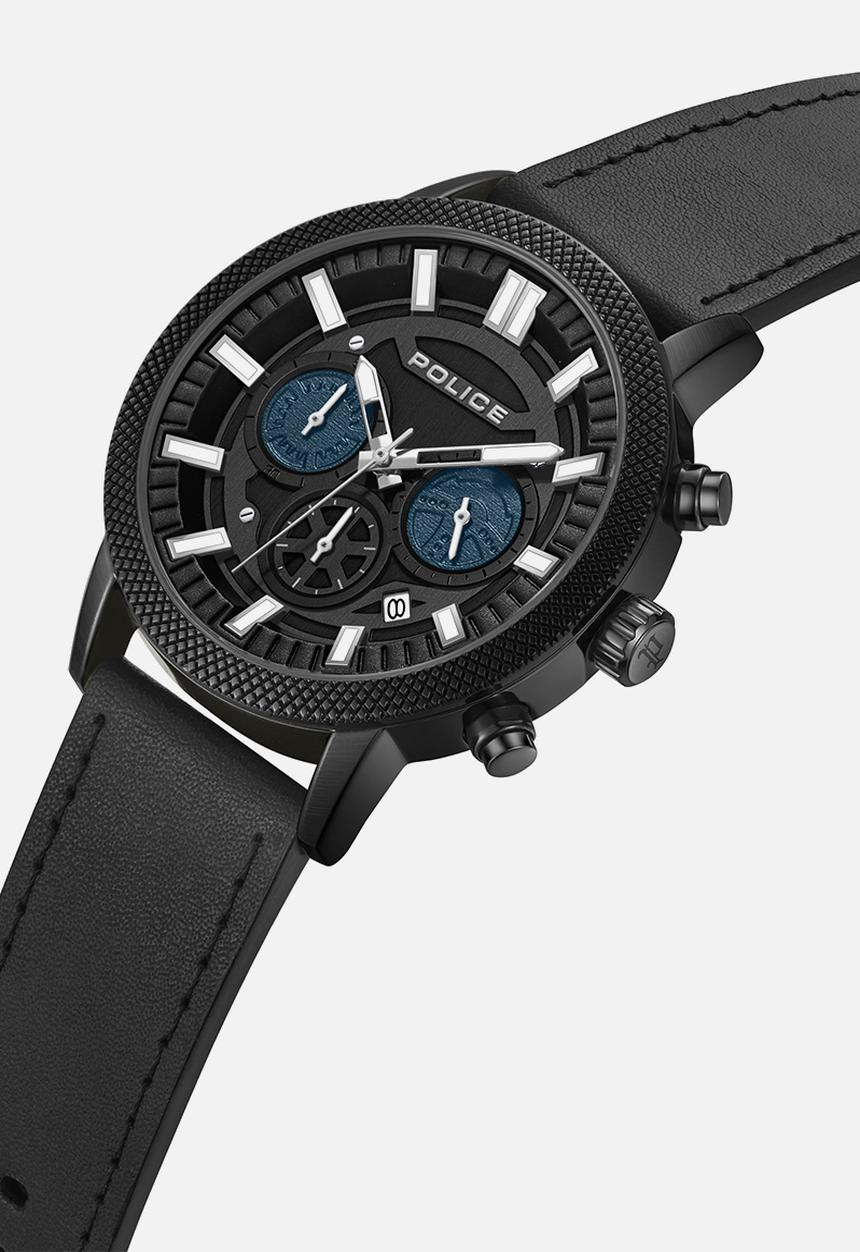 Police - Ip Black Case Dial Leather Strap - Black
