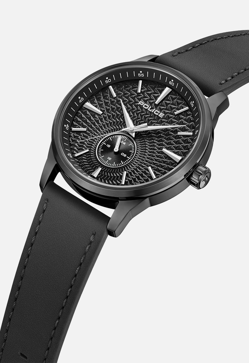 Police - IP Black Case Black Dial Leather Strap - Black