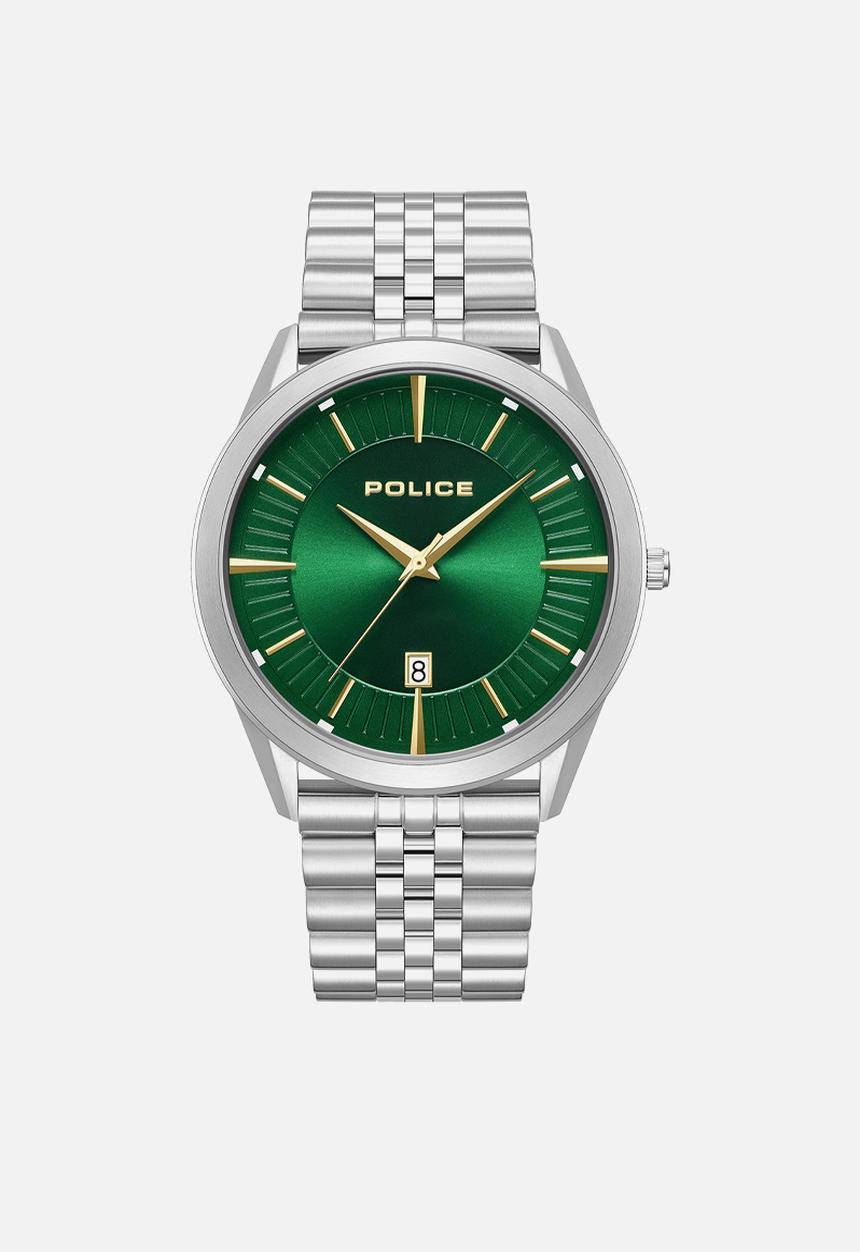 Police - Steel Case Green Dial Steel Strap - Silver/Green