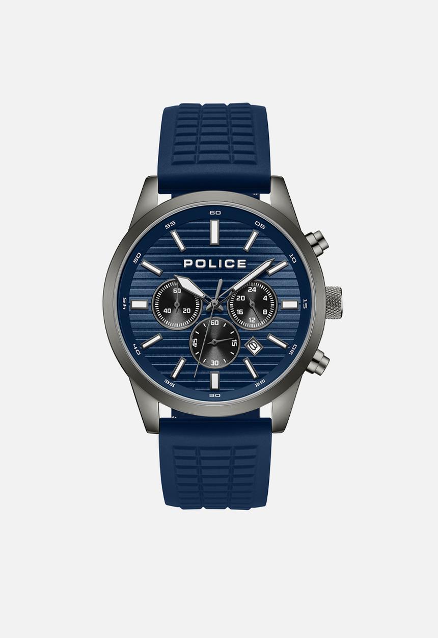 Police - Ip Gun Case Blue Dial Silicone Strap - Blue