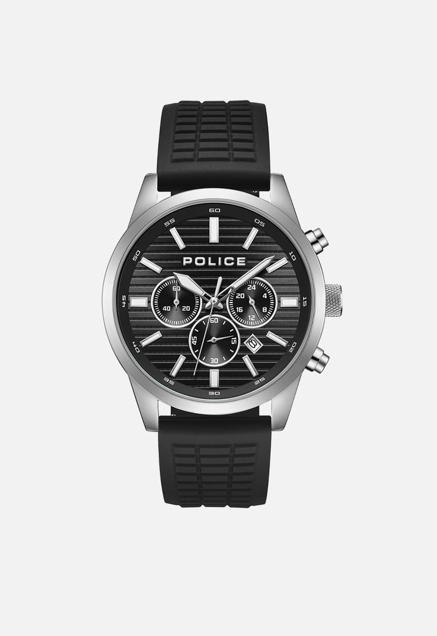 Police - Steel Case Black  Dial Leather Strap - Black