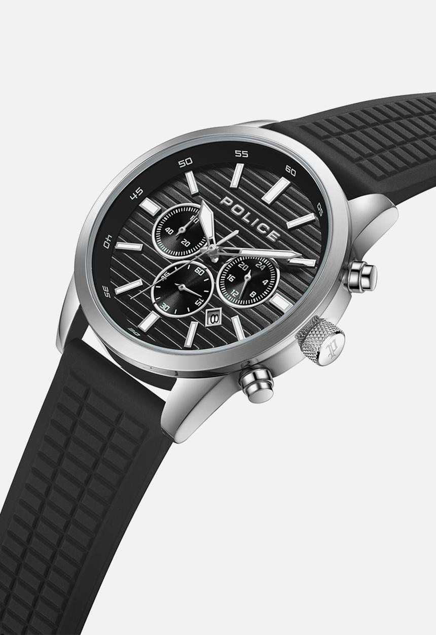 Police - Steel Case Black  Dial Leather Strap - Black