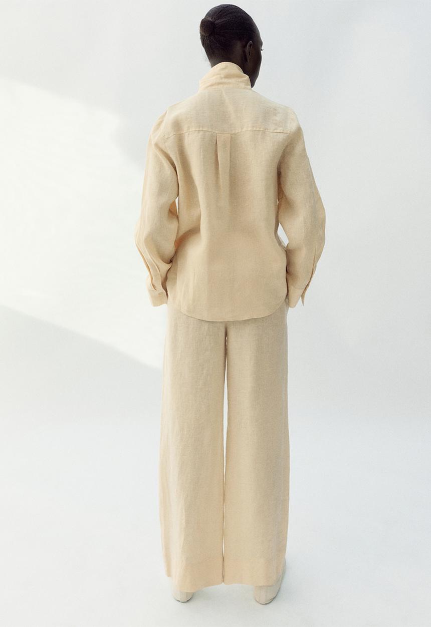 MANGO - Trousers lino - light/pastel yellow