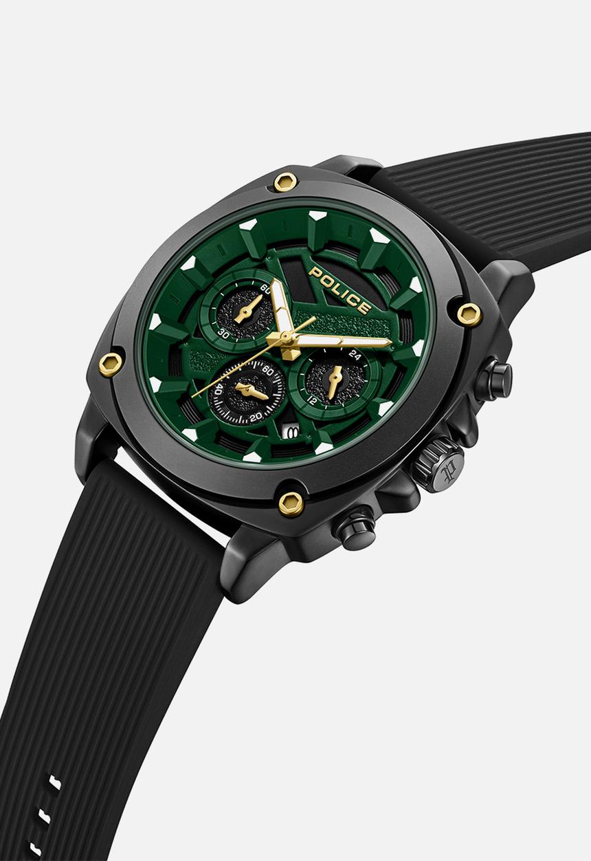 Police - Ip Black Case Green Dial Silicone Strap - Black