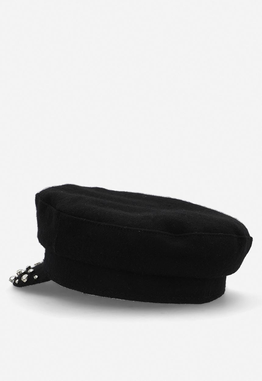 Tessa Design - Lorena Crystal Edge Peak Baker Boy Hat-Black