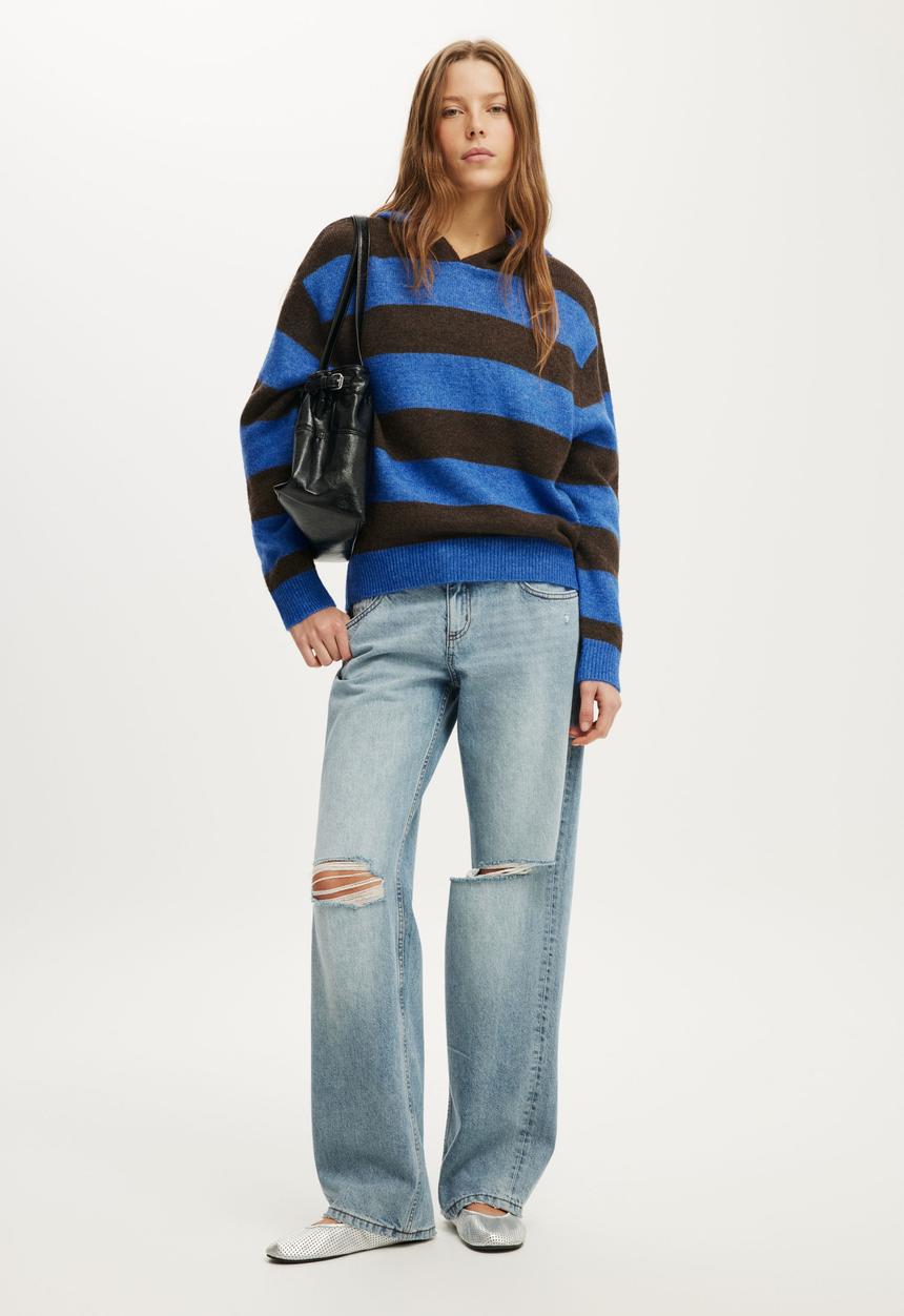 Cotton On - Sporty Stripe Hooded Knit - Cobalt Stripe