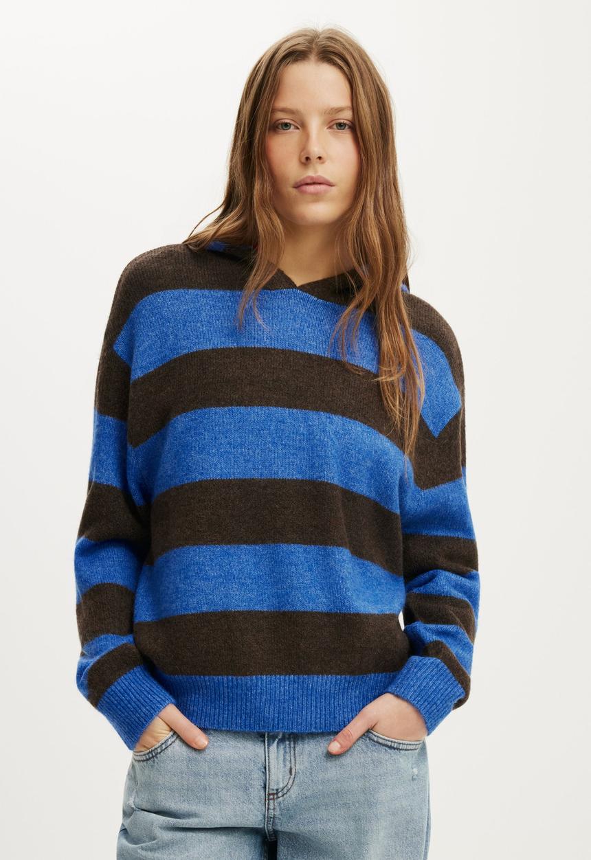 Cotton On - Sporty Stripe Hooded Knit - Cobalt Stripe