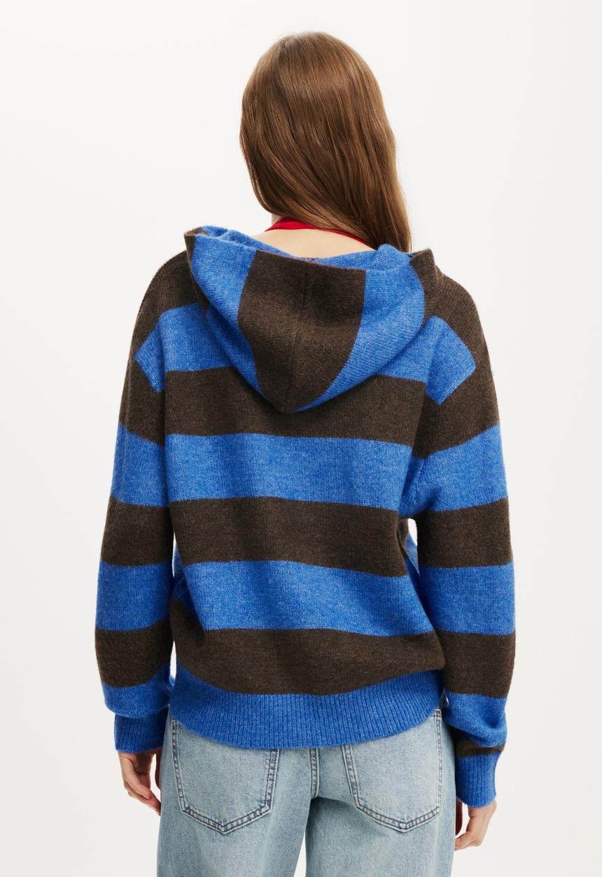 Cotton On - Sporty Stripe Hooded Knit - Cobalt Stripe