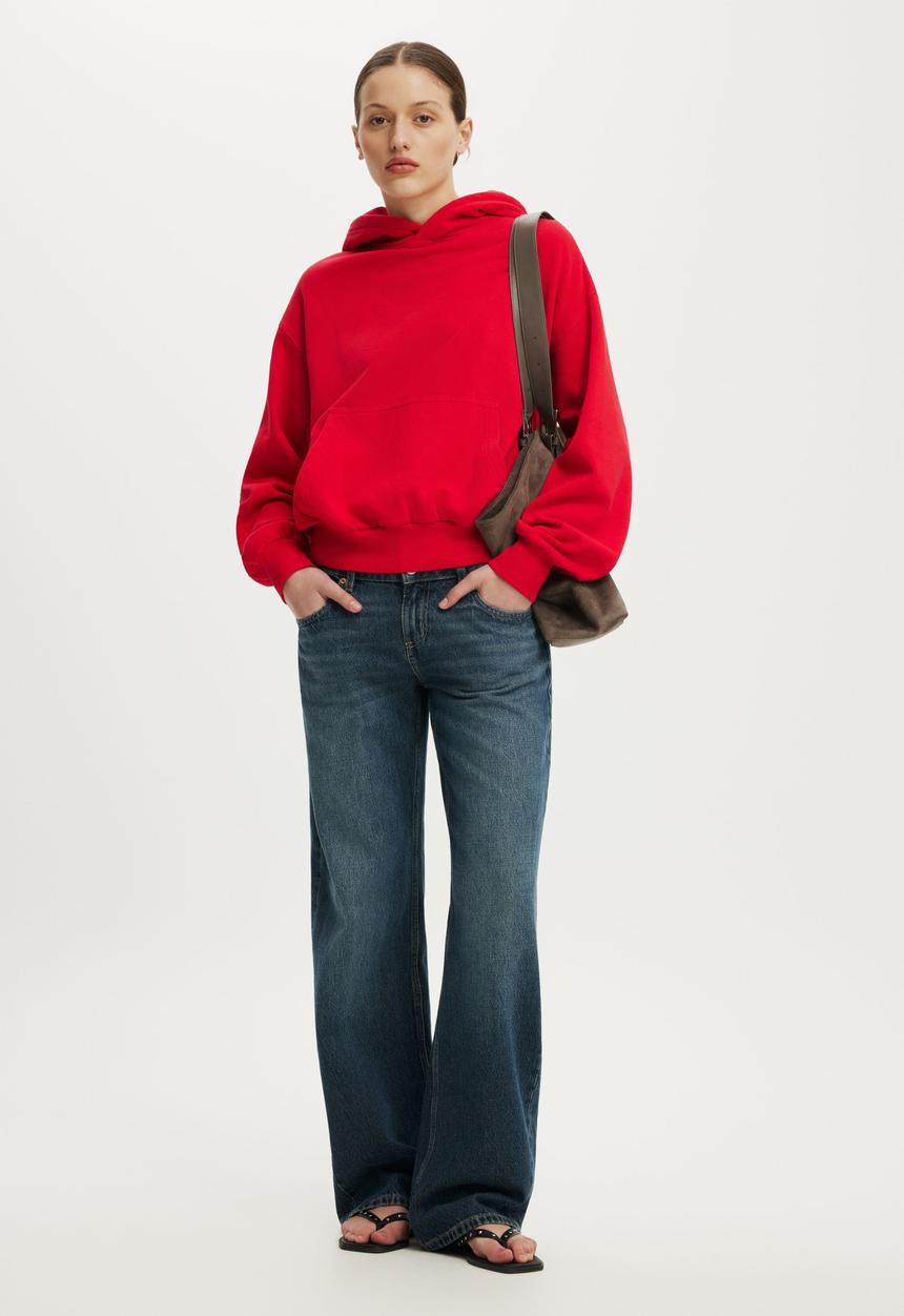 Cotton On - Boxy Fleece Hoodie - Washed Red Petal