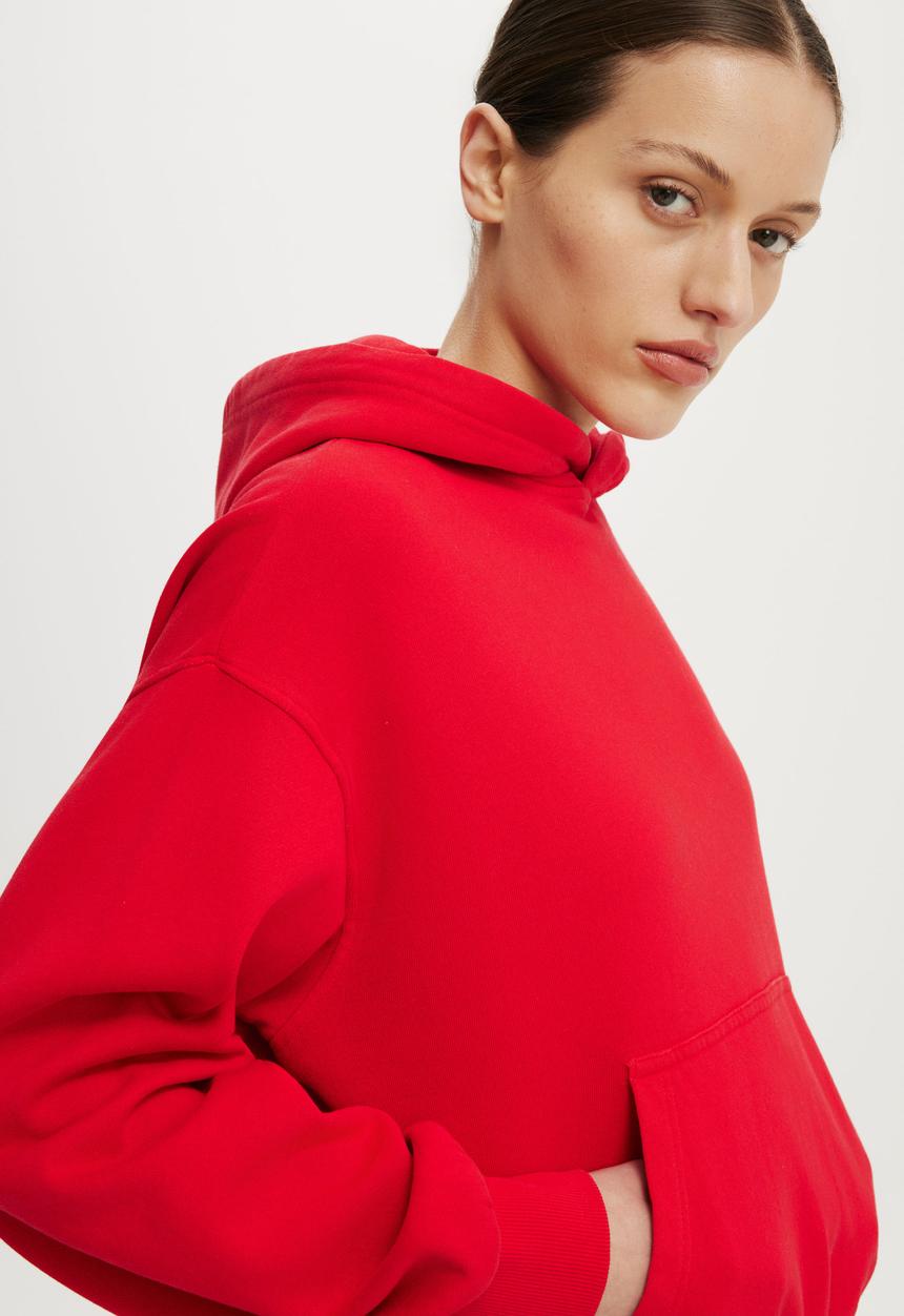 Cotton On - Boxy Fleece Hoodie - Washed Red Petal