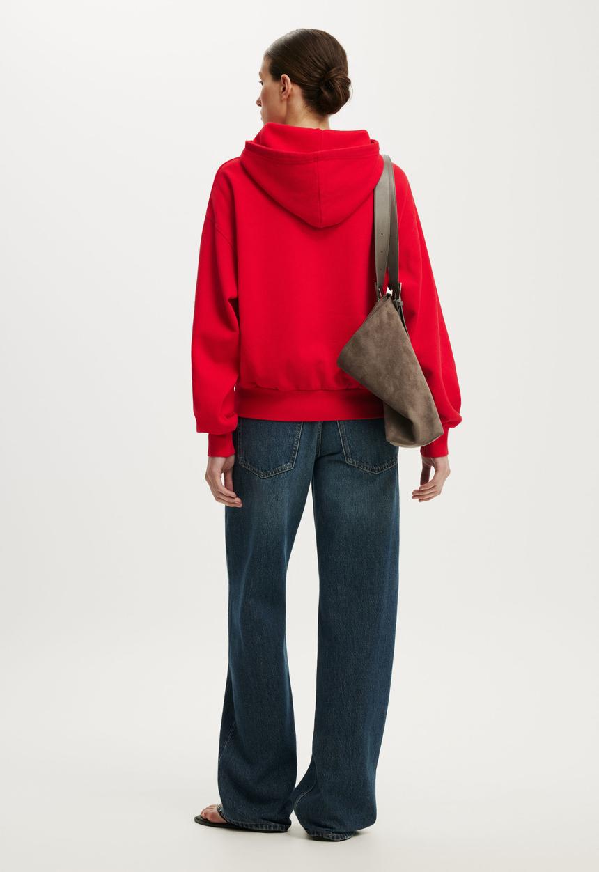 Cotton On - Boxy Fleece Hoodie - Washed Red Petal