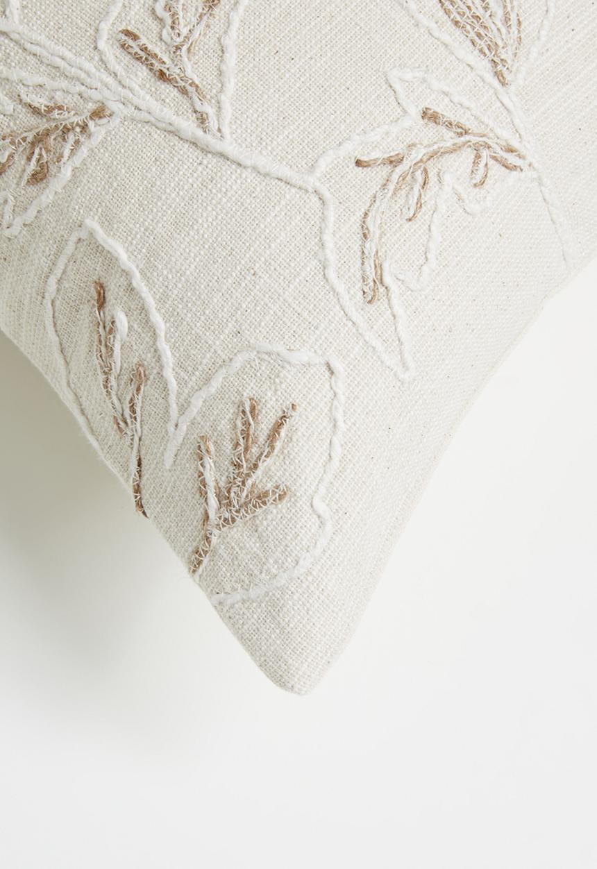 Sixth Floor - Cotton Embroidered Floral Cushion Cover - Natural