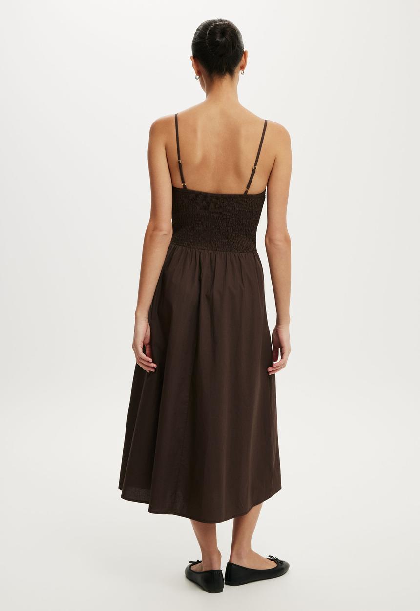 Cotton On - Remy Shirred Midi Dress - Dark Oak
