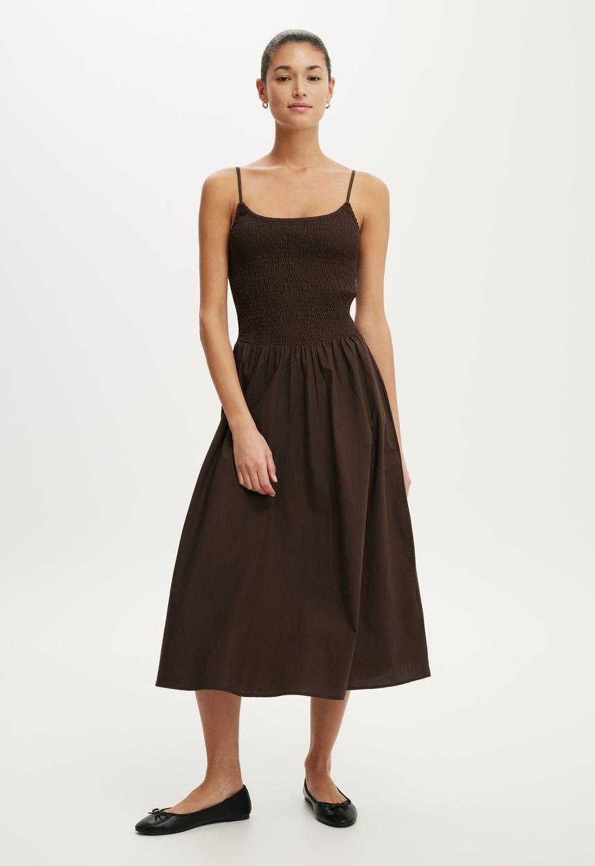 Cotton On - Remy Shirred Midi Dress - Dark Oak