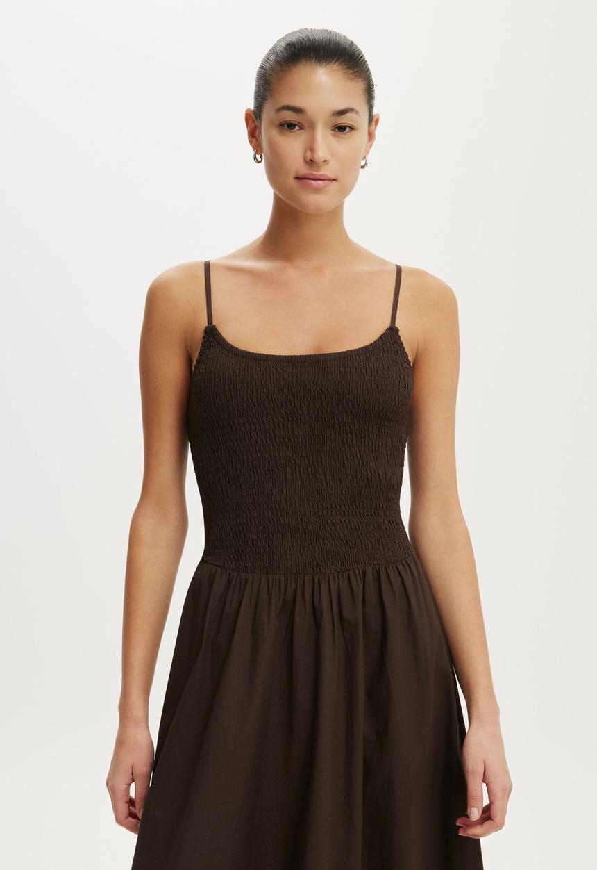 Cotton On - Remy Shirred Midi Dress - Dark Oak