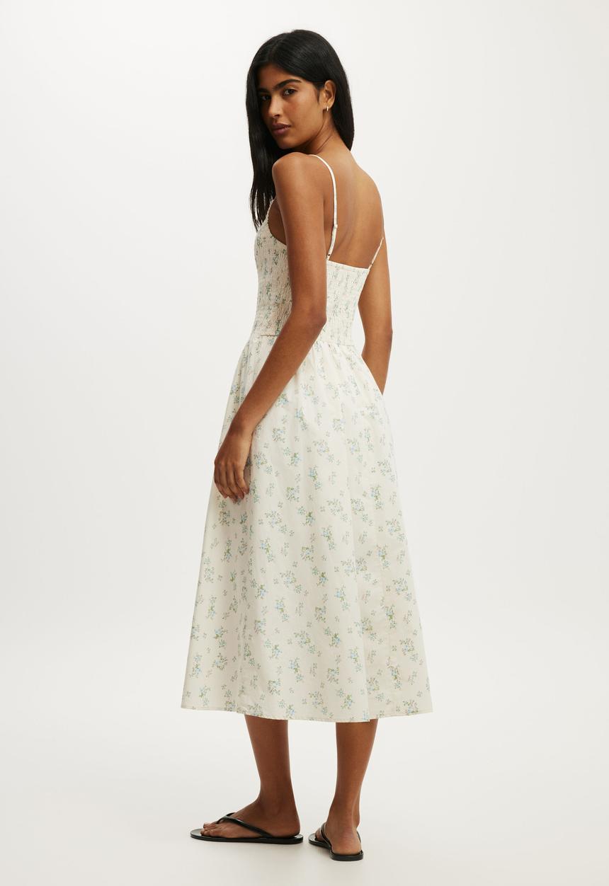 Cotton On - Remy Shirred Midi Dress - Maya Stripe Seaside Blue