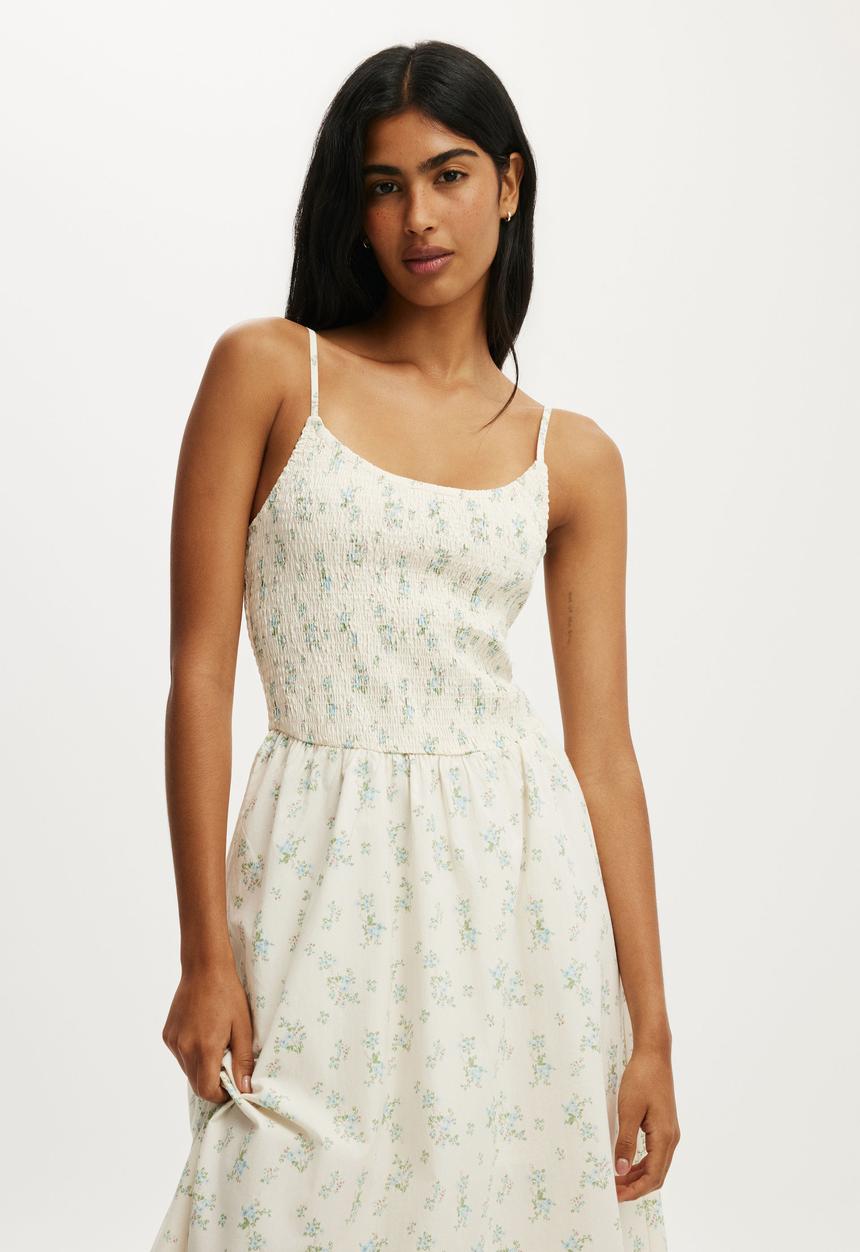 Cotton On - Remy Shirred Midi Dress - Maya Stripe Seaside Blue